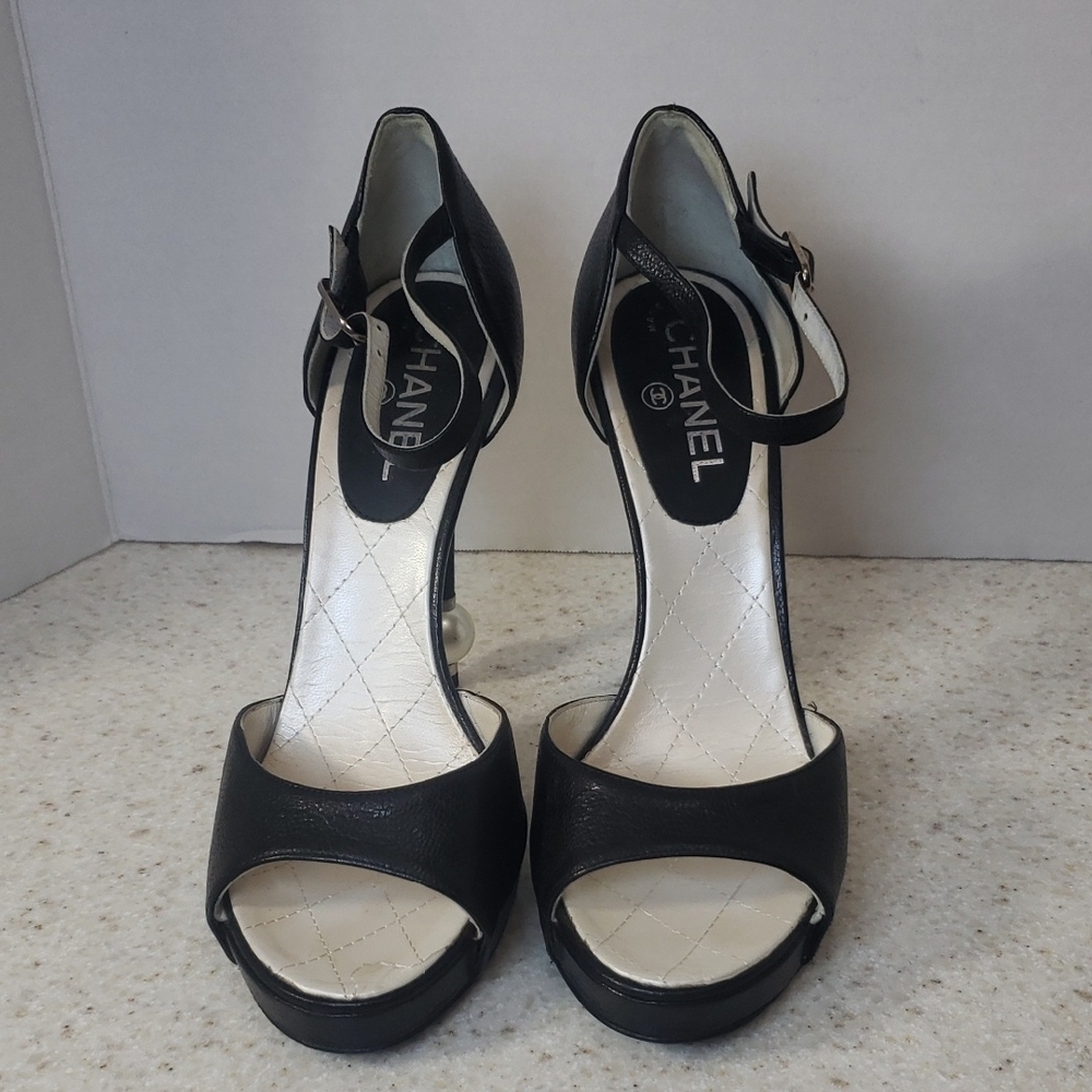 CHANEL Black Open-Toe Heels